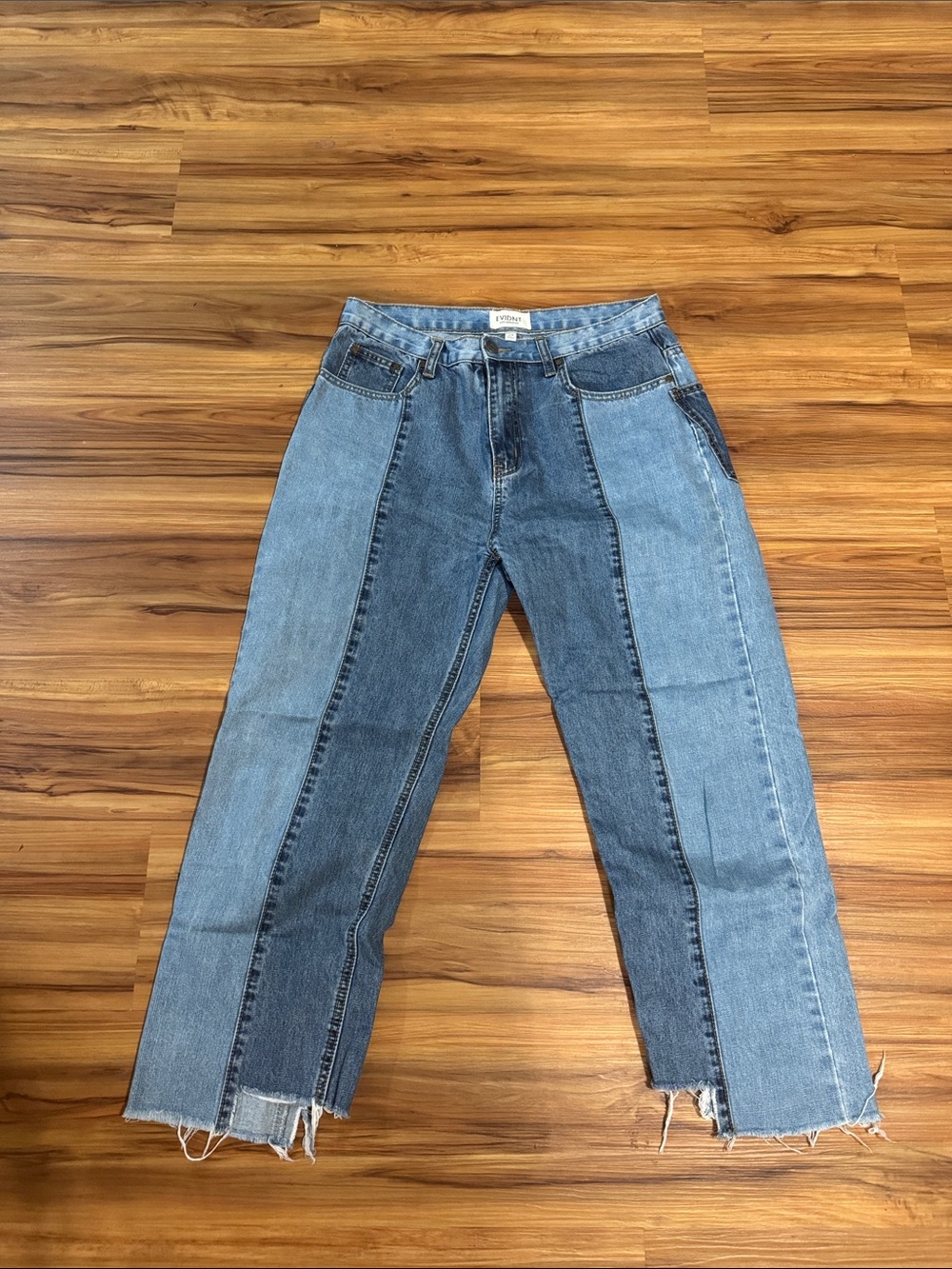 Patchwork Two-Tone Blue Ankle Jeans